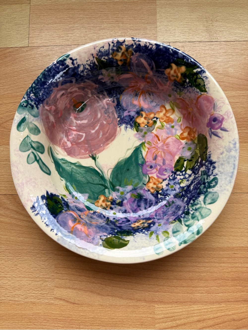 Lesal Ceramics vintage hand-painted cottagecore floral ceramic serving bowl